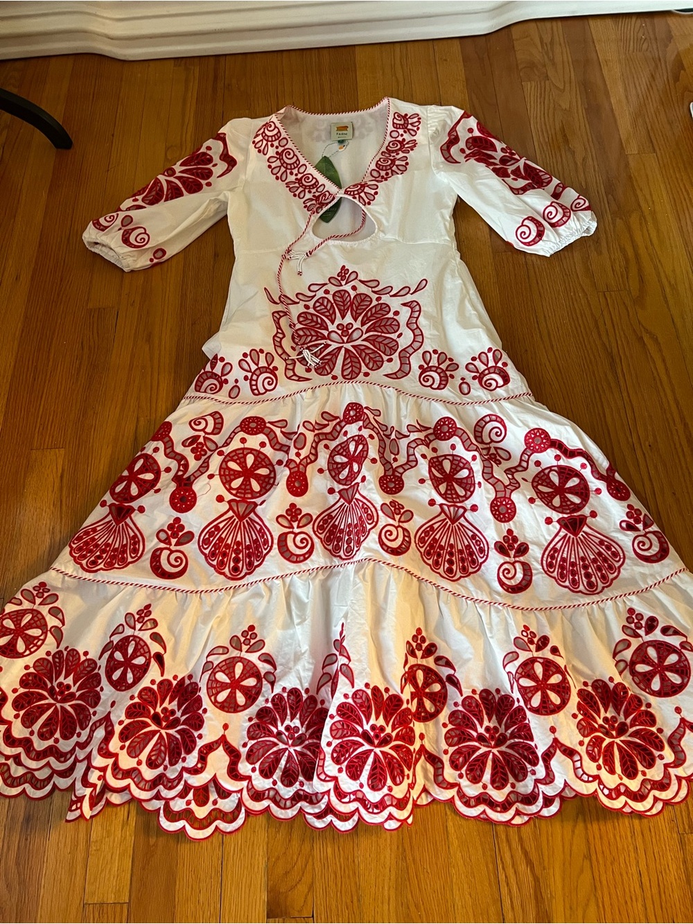 FARM Rio White Richelieu Red Embroidery Maxi Dress M - Picture 15 of 16